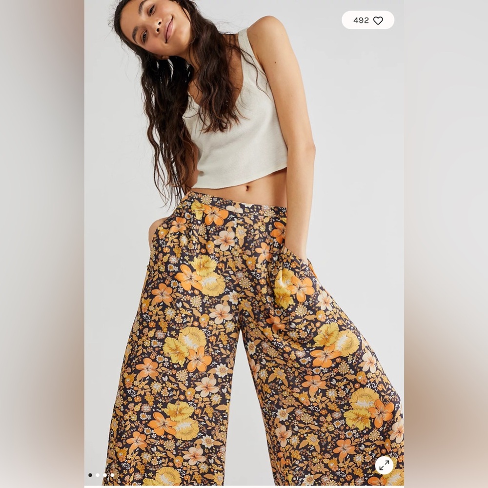 Spell Hibiscus Lane Wide Leg Pants Size Small Licorice